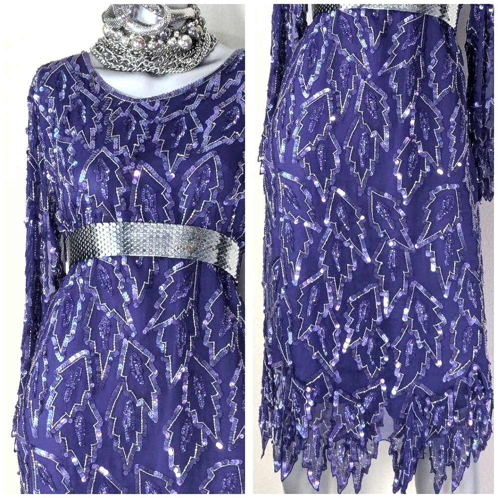 Disco Gatsby Flapper Party Cocktail Mother Of The Bride Silk Sequin/Beaded Dress